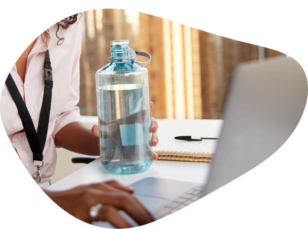 Full water bottle in an office setting